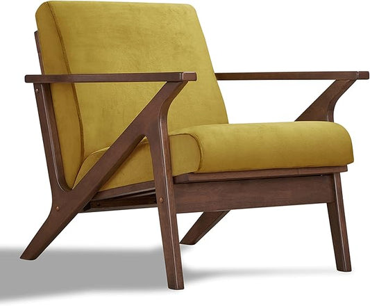 Zola Mid Century Modern Accent Chair Arm Chair, Living Room Furniture, Gold Velvet/Walnut