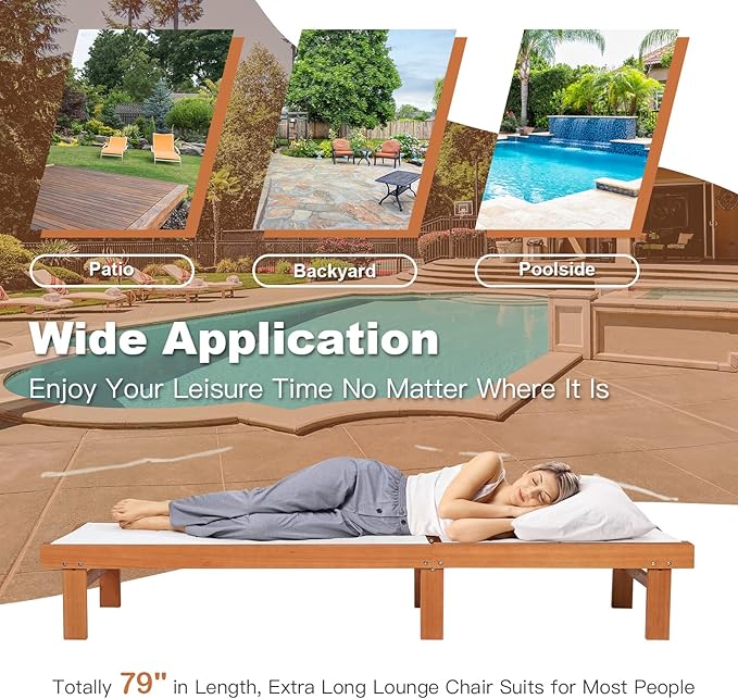 COSTWAY 2PC Patio Lounge Chair Chaise Solid Wood Back Adjustable Recliner Deck Furniture