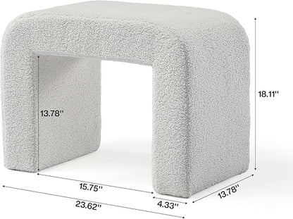 Tribesigns Vanity Stool, Arched Foot Rest for Couch, Large Foot Stool Ottoman, Modern Extra Seating for Living Room, Shoe Bench for Entryway, Dressing Chair for Bedroom, Fully Assembly, Light Gray
