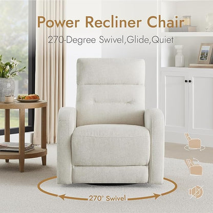 Watson & Whitely Swivel Power Recliner with Adjustable Headrest, Recliner Chairs for Adults, Small Glider Rocker for Living Room, Fabric in Linen