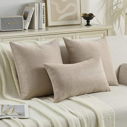 FUTEI Oatmeal Chenille Throw Pillow Covers 24x24 Inch Set of 2,Soft Wide Chevron Textured European Pillow Shams,Farmhouse Home Decor for Couch Bed Living Room
