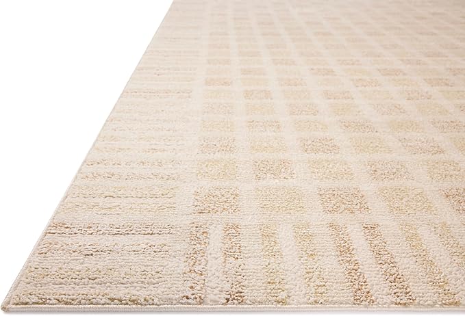 Loloi Chris Loves Julia Calvin Collection CLV-03 Bone/Natural 6'-3" x 9'-6" Area Rug Checkered Neutral Soft Living Room Bedroom Carpet