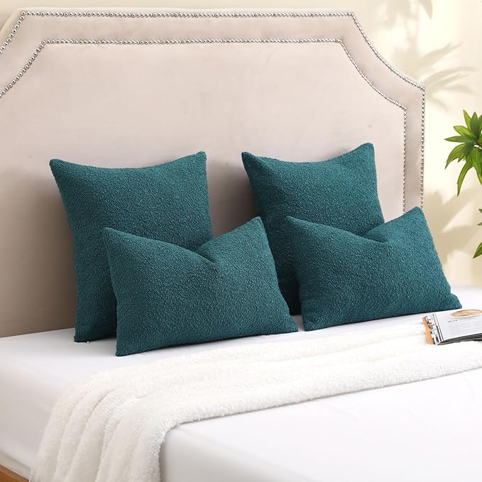 FUTEI Pack of 2 Teal Green Decorative Throw Pillow Covers 20x20 Inch Soft Cozy Solid Boucle Textured Cushion Case,Modern Home Decor for Couch Bed Living Room