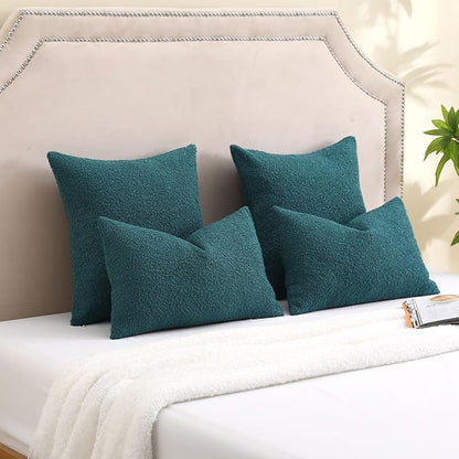 FUTEI Pack of 2 Teal Green Decorative Throw Pillow Covers 20x20 Inch Soft Cozy Solid Boucle Textured Cushion Case,Modern Home Decor for Couch Bed Living Room