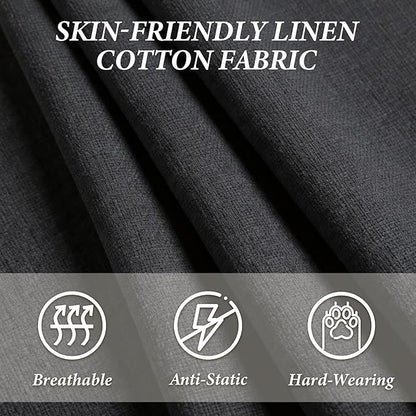 Wicker Dining Chairs Set of 4, Upholstered Linen Fabric Dining Room Chairs with Square High Rattan Back Farmhouse French Kitchen Chairs for Dining Table/Living Room/Restaurant, Black