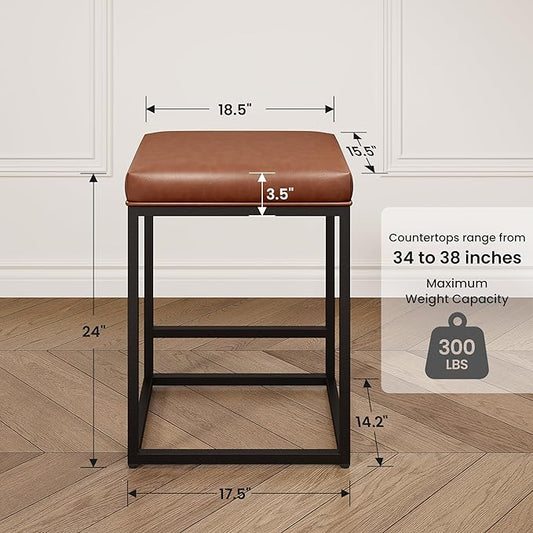 PHI VILLA Brown Bar Stools Set of 2-24 inch Counter Stools for Kitchen Island, Counter Height Bar stools