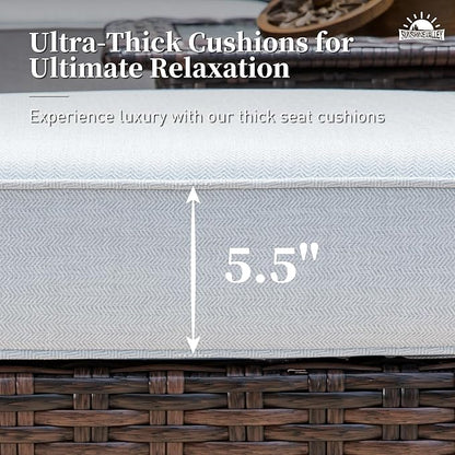 Patio Furniture Set with Swivel Chairs, High Back Wicker Rattan Set with 5.5" Thick Cushions, Fire Pit Table and Ottomans, All Weather Outdoor Conversation Set for Backyard Deck,7 Seats, Light Grey