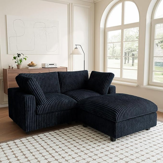 Modular Sectional Sofa, L Shaped Sofa with Ottoman, 78.74" Oversized Loveseat, Plush Deep Seat Sleeper Couches for Living Room, Apartment, Couch Cushion Covers Removable, Black