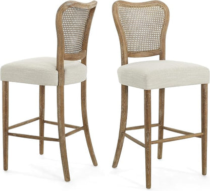 Christopher Knight Home Collda Modern Upholstered Barstools, Wicker Backrest, Vintage Classic Style for Home Bar, Living Room, Kitchen Counter (Set of 2), Dark Brown+Beige