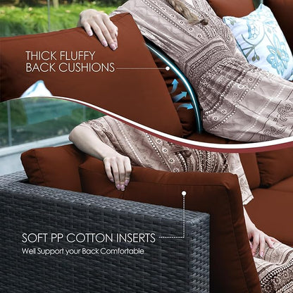 NICESOUL 18 Piece Outdoor Patio Furniture Set with Fire Pit and Chaise Lounge, Luxurious Modular Wicker Woven Patio Sets Couch and Loungers, 14-Seats Outdoor Seating Sectional Sturdy, Grey&Burgundy