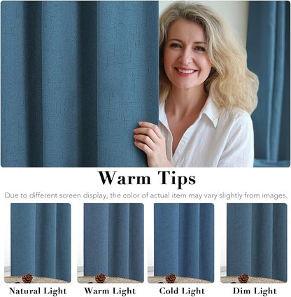 H.VERSAILTEX Linen Blackout Curtains Durable Thick Textured Linen Look 100% Blackout Patio Door Curtain Anti Rust Grommet Extra Wide Sliding Door Curtain Panel, Blue Sapphire, W100 x L108 inch