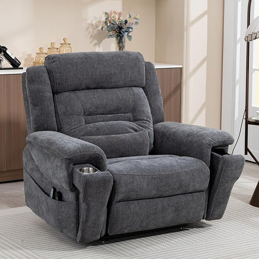 Big Man Power Lift Recliner for Elderly Adults 28 Inch Wide Seat, Oversized Recliner 400 lbs with Heat Massage, Lay Flat Recliner Chair Cup Holder & Wireless Phone Charger, USB Type C Charging
