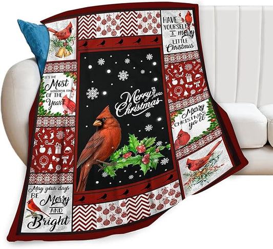 Cardinal Bird Christmas Blanket - Cardinal Gifts Throw for Kids Adults - Soft Warm Cozy Fleece for Couch Sofa Bed 50"x60"