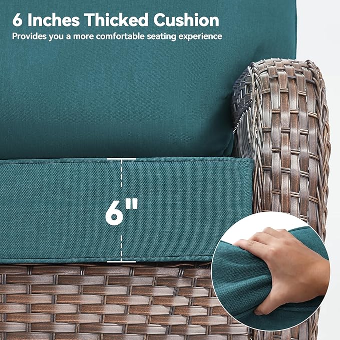 Luxury 6" Outdoor Cushions for Patio Furniture, 24x24x6" Thick Seat Cushion Set of 3, Fade Resistant Couch Chair Replacement Cushions High Density Deep Wicker Chair Cushion w/ Removable Cover, Green