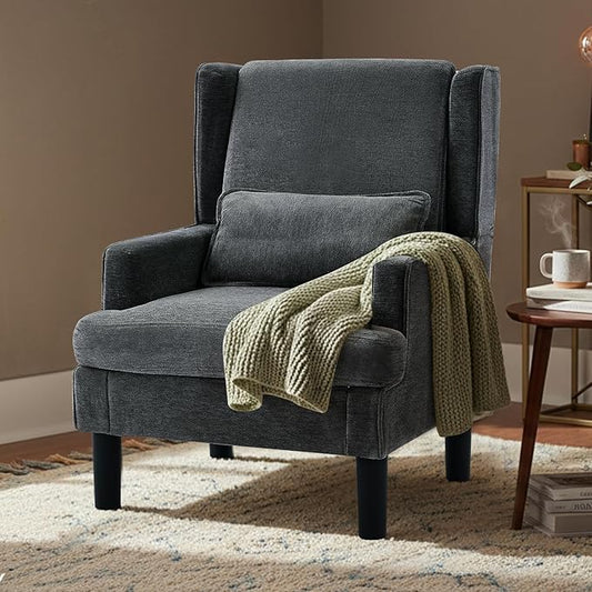 Accent Chair for Living Room Chairs Upholstered Oversized Reading Chair Armchair Accent Chairs for Living Room Chair with High Back and Wood Legs,Arm Chair Comfy Chair for Bedroom(Dark Grey)