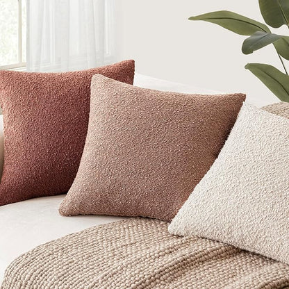 Foindtower Pack of 2, Decorative Textured Boucle Throw Pillow Covers Accent Solid Pillow Cases Cozy Soft Couch Cushion Case for Chair Sofa Bedroom Living Room Home Decor 22x22 Inch Orange Rust Red