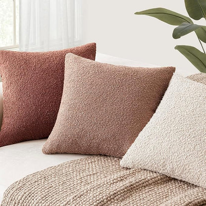 Foindtower Set of 2, Decorative Textured Boucle Throw Pillow Covers Accent Solid Pillow Cases Neutral Cozy Couch Cushion Case for Chair Sofa Bedroom Living Room Home Decor 26x26 Inch Orange Rust Red