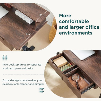 RedLemon 60 Inches L Shaped Electric Standing Desk, Height Adjustable Corner Gaming Desk with Drawers, Keyboard Tray, Power Outlets & LED Lights, Computer Desk with Monitor Shelf, Dark Walnut