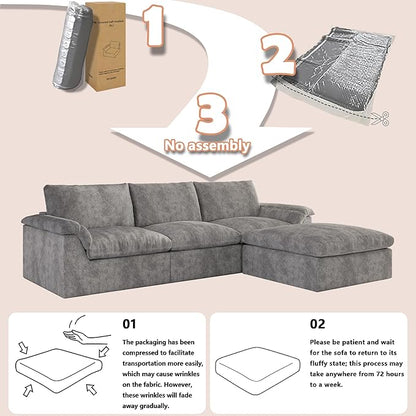 EASE MOOSE Oversized Cloud Couch Sectional Sofa, U-Shaped Modular Couch for Living Room, Minimalist Boneless Convertible Couches with Ottoman, 5-Seat Deep Sofas for Bedroom, Chenille (Grey)