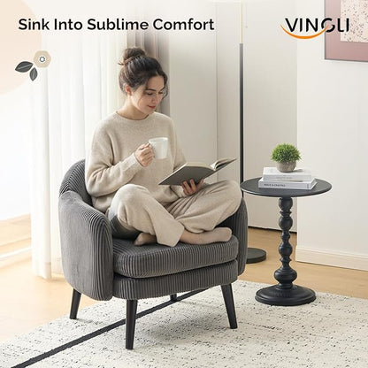 VINGLI 30.3" Wide Modern Barrel Accent Armchairs Set of 2 with Track Armrest, Solid Wooden Legs, Comfy Upholstered Club Chairs, Single Home Sofa for Living Room, Bedroom, Reading Room, Corduroy Grey