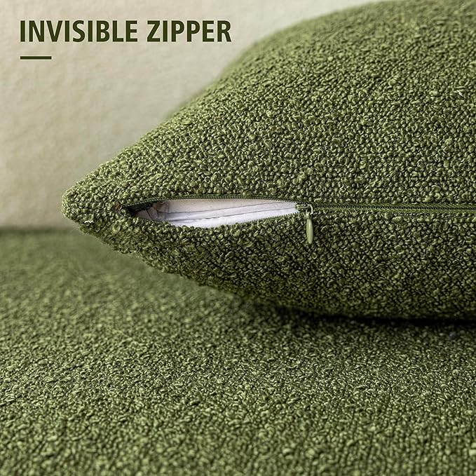 Foindtower Pack of 2 Modern Textured Boucle Throw Pillow Covers Accent Solid Decorative Pillow Cases Cozy Woven Couch Cushion Case for Chair Sofa Bedroom Living Room Home Decor, 18 x 18 Inch,Green