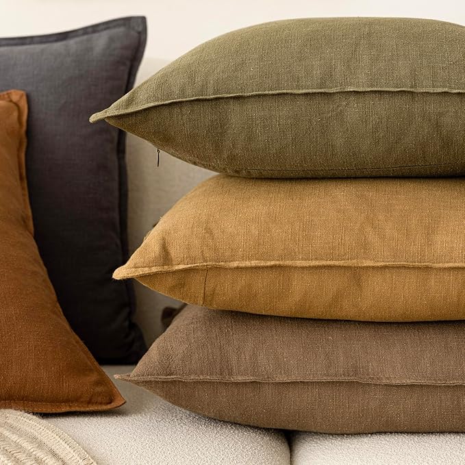 Foindtower Pack of 2, Decorative Linen Soild Throw Pillow Covers Soft Accent Cushion Case Boho Farmhouse Neutral Pillowcase for Chair Couch Sofa Bedroom Living Room Home Decor 26 x 26 Inch Light Brown
