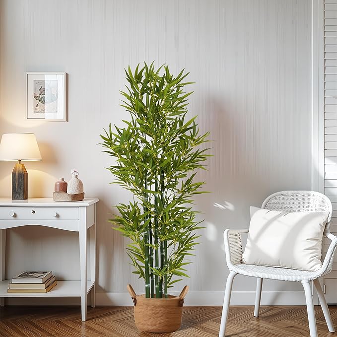 Christopher Knight Home Alene Set of 2 60.75''H Artificial Tree Indoor, Artificial Bamboo Tree with Nursery Pot, Faux Tree with Black Plastic Pot for Living Room, Artificial Plant for Home Decor,Green