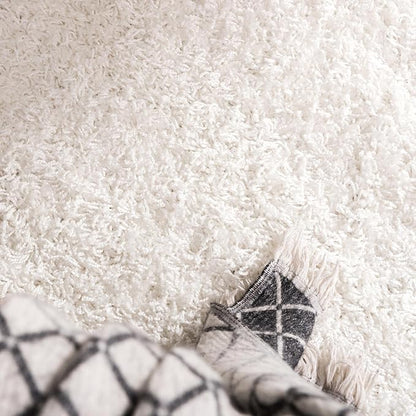 Unique Loom Solid Shag Collection Area Rug (5' 1" Square, Snow White)