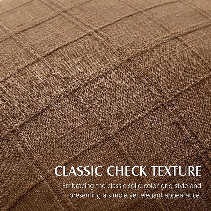 Foindtower Set of 2 Decorative Linen Check Throw Pillow Covers Neutral Farmhouse Lumbar Cushion Covers Modern Boho Home Decor for Sofa Chair Couch Bedroom Living Room,12×20 Inch,Brown Hazel