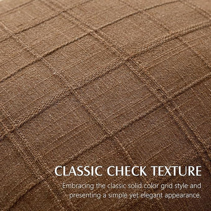Foindtower Set of 2 Decorative Linen Check Throw Pillow Covers Neutral Farmhouse Lumbar Cushion Covers Modern Boho Home Decor for Sofa Chair Couch Bedroom Living Room,12×20 Inch,Brown Hazel