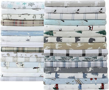 Eddie Bauer - Flannel Sheets King Size, Anti-Pilling & Wrinkle Resistant Cotton, Touchably Soft for All-Season Comfort - Bed Sheets with Matching Pillowcases & Fitted Sheet (Ski Patrol White)
