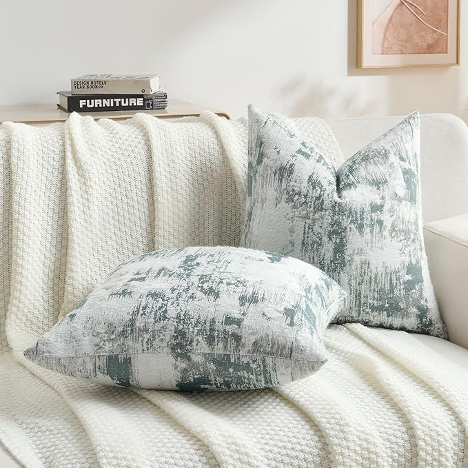 FUTEI Teal White Decorative Throw Pillow Covers 12x20 Inch Set of 2,Soft Faux Cashmere Jacquard - Textured & Cozy Pillow Case,Modern Home Decor for Couch Bed Living Room