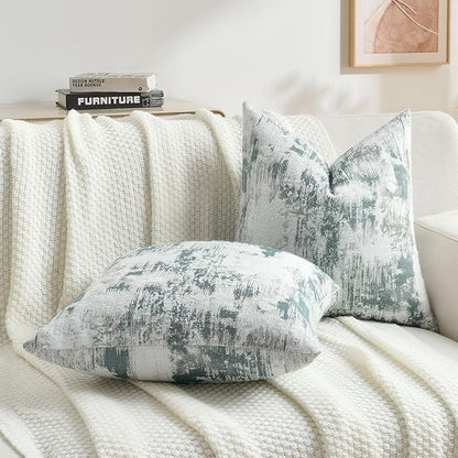 FUTEI Teal White Decorative Throw Pillow Covers 12x20 Inch Set of 2,Soft Faux Cashmere Jacquard - Textured & Cozy Pillow Case,Modern Home Decor for Couch Bed Living Room