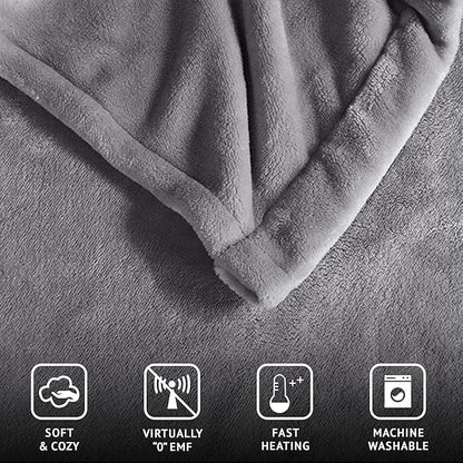 Beautyrest Heated Electric Blanket for Cold Weather, Fast Heating Heated Blanket, Auto Shut Off, Virtually Zero EMF, Multi Heat Setting, UL Certified, Grey Throw (60 inx70 in), 60x70