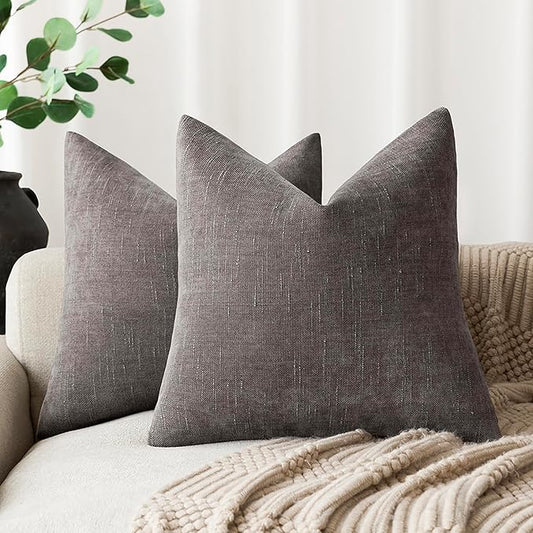 Foindtower Pack of 2 Soft Textured Throw Decorative Pillow Covers Square Accent Solid Cushion Cover Cozy Farmhouse Pillow Case with Zipper for Couch Sofa Bedroom Living Room 16x16 Inch, Charcoal