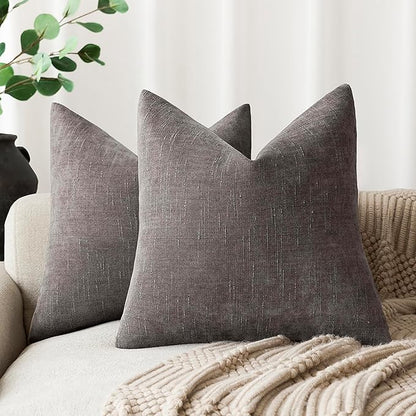 Foindtower Pack of 2 Soft Textured Throw Decorative Pillow Covers Square Accent Solid Cushion Cover Cozy Farmhouse Pillow Case with Zipper for Couch Sofa Bedroom Living Room 26x26 Inch, Charcoal