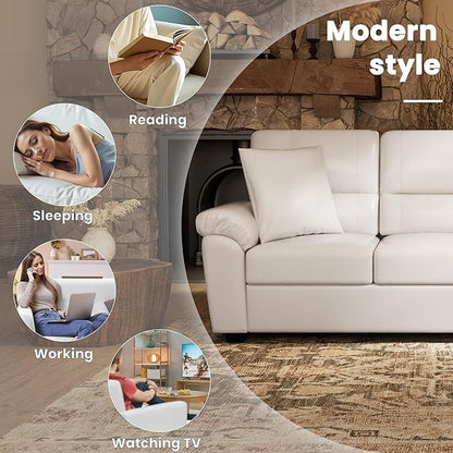 Morden Fort Faux Leather Chair and Loveseat Set, Modern Luxury Furniture with Removable and Easy to Clean Cushions, Skin-Friendly Wide Arm for Living Room Apartment Office Lounge, White