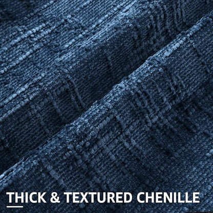 decorUhome Navy Blue Chenille Throw Pillow Covers 18x18 Set of 2 Thick Textured Slubby Couch Pillow Covers Farmhouse Accent Modern Neutral Decorative Pillow Cases for Bed Sofa Living Room