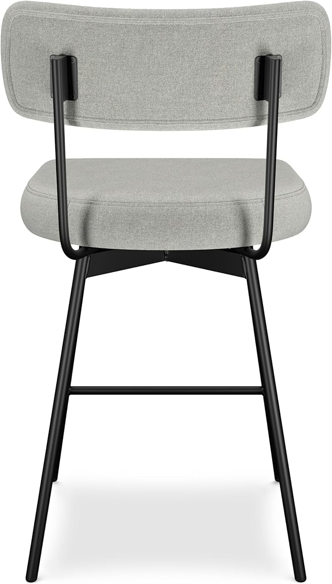 SIMPLIHOME Giselle Counter Stools (Set of 2) - 24 Inch Seat Height Swivel Upholstered Metal Kitchen Stools in Light Grey Polyester Linen, Contemporary Modern Seating with Padded Seat and Backrest