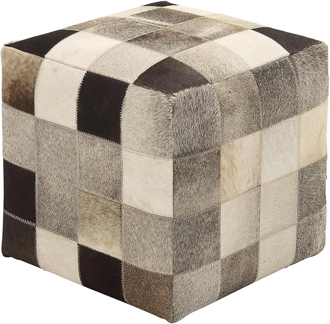 Deco 79 Leather Handmade Stool with Patchwork Pattern, 16" x 16" x 16", Multi Colored