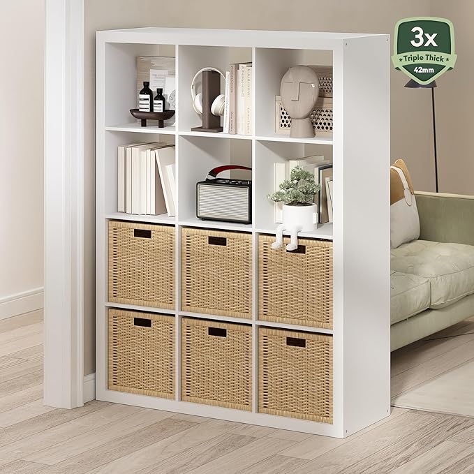 Furinno Cubicle Book Shelf, 12-Cube Bookshelf, Triple Thick Frame Cube Storage Organizer, Bookcase, 15.4 x 57.4 x 43.4, for Home Office, Living Room, Plain White