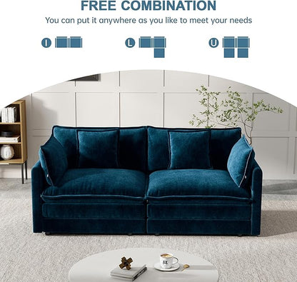 Modular Sectional Sofa, 76.7 Inch I-Shaped Cloud Sofa with Deep Seat Comfortable Chenille Sofa with Cushion Double Sectional Sofa for Living Room Apartment,Blue