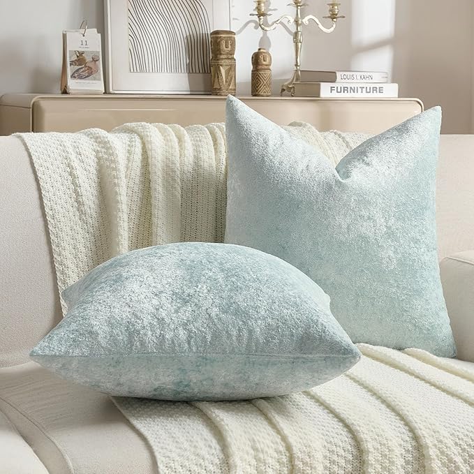 FUTEI Light Blue Flannel Throw Pillow Covers 16x16 Inch Set of 2,Soft Dimensional Textured Cushion Cases,Modern Home Decor for Couch Living Room