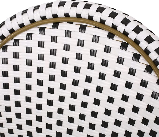 Christopher Knight Home Philomena Outdoor French Bistro Chair (Set of 4), Black + White + Bamboo Print Finish