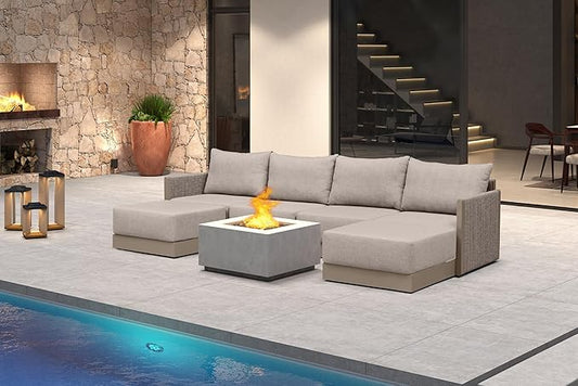 PURPLE LEAF Patio Furniture Set 6 Pieces Patio Seating Sofas with Ottoman Aluminum Furniture Outdoor Couch Sectional Set with Cushions Patio Conversation Sets Beige