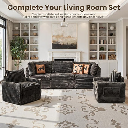 Swivel Accent Chair Set of 2, Modern Sofa Chairs for Living Room, Plush Upholstered Cloud Chair with Double Layer Thick Cushions, Bedroom Reading Nook Armchair, Gray