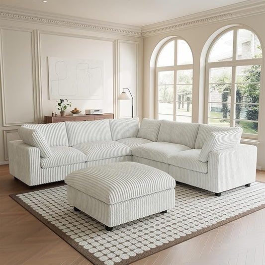 Modular Sectional Sofa, Convertible L Shaped Couch for Living Room, Deep Seat Cloud Sectional Couches, 5 Seat Comfy Modular Sofa, Couch Cushion Covers Removable, Beige