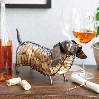 True Dachshund Cork Holder, Decorative Wine Cork Storage and Decor, Set of 1, Rustic Bronze Finish