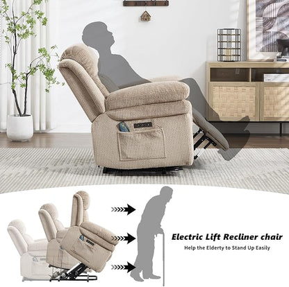 CANMOV Recliner Sofa Set, Oversize Power Lift Recliner Chair, Manual Loveseat and 3-Seat Sofa with Overstuffed Armrest for Living Room,Bedroom Furniture,Office,1+2+3 Seat Light Brown