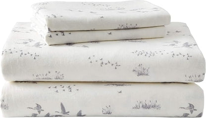 Eddie Bauer - Flannel Sheets Full Size, Anti-Pilling & Wrinkle Resistant Cotton, Touchably Soft for All-Season Comfort - Bed Sheets with Matching Pillowcases & Fitted Sheet (Geese Meadow Yellow)